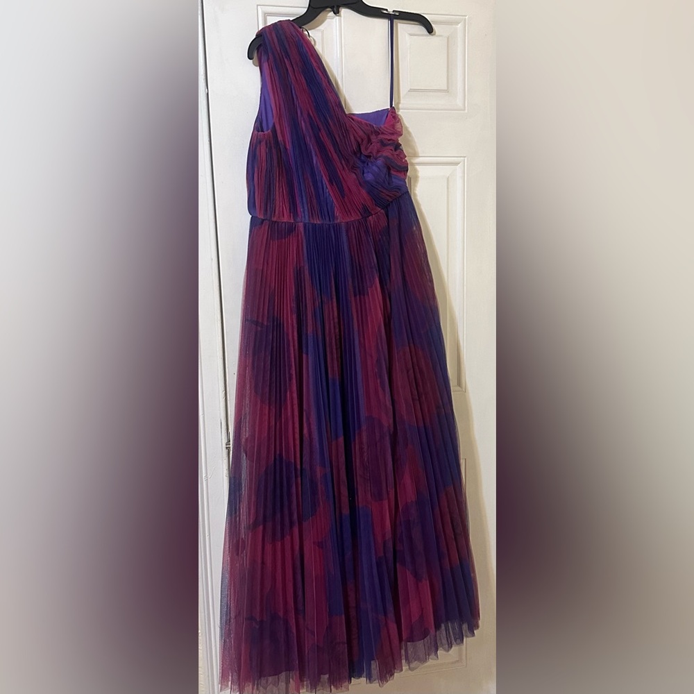 Hutch Tarina Pleated One Shoulder Gown in Vibrant Purple and Pink, New - Picture 5 of 13